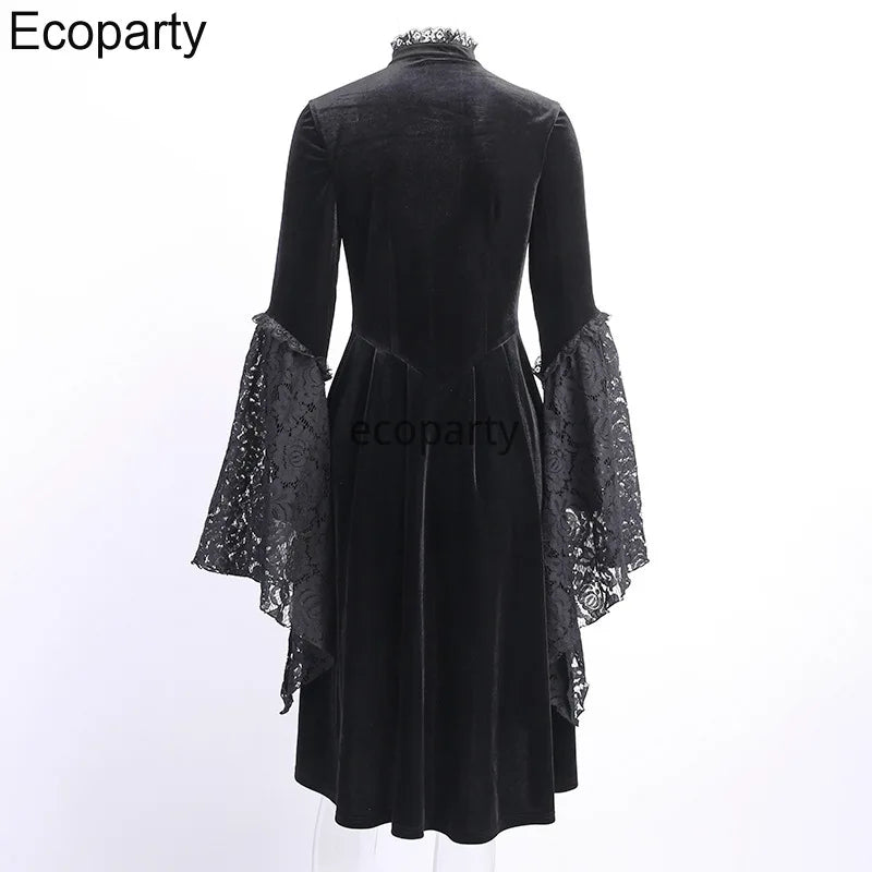 Black Gothic Velvet Lace Victorian Dress Coat