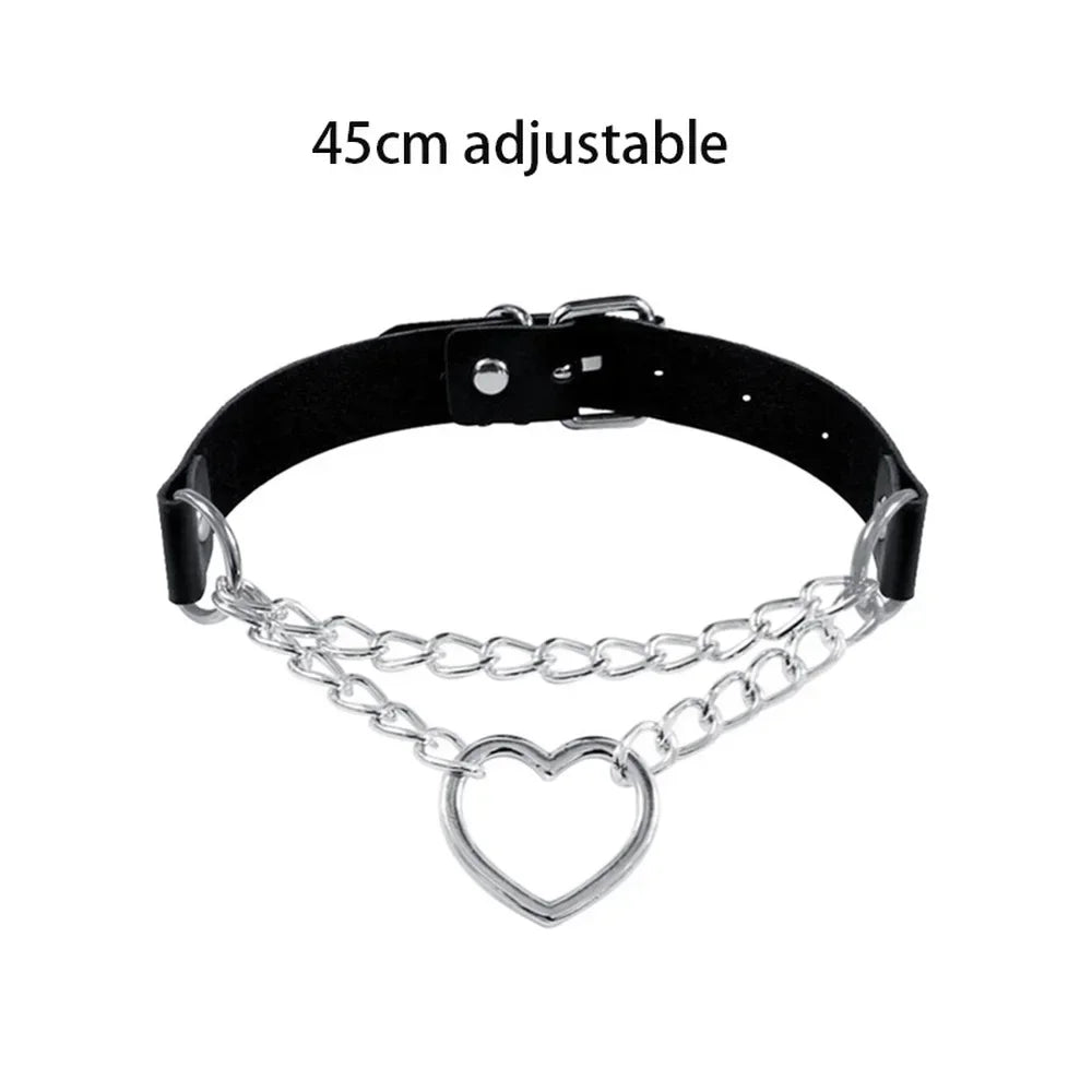 Bondage Sexy Heart Lock Key Rivets Black Goth Punk Chokers Gothic Collar