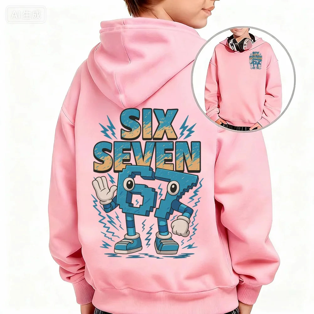 Steal a Brainrot Six Seven children's hoodie 67 trend Hooded Top Sweatshirt 6 7
