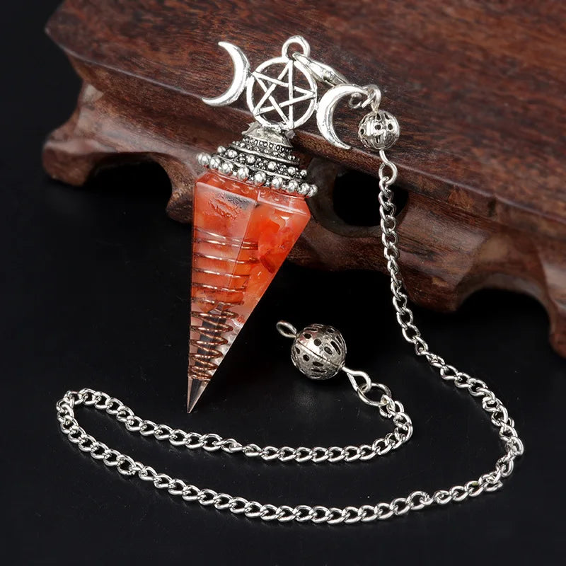 Natural Stone Crystal Reiki Pendulum Three Phases Moon Hexagonal Cone Amethysts Charms