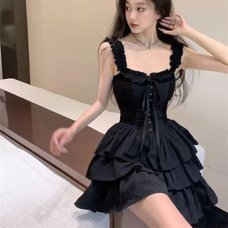 Gothic Black Sexy Corset Style Party Ruffles Dresses