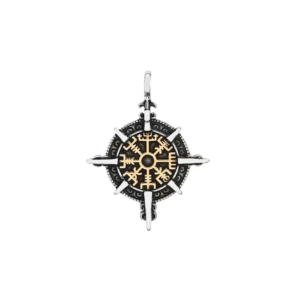Vintage Viking Vegvisir Compass Pendant Necklaces For Men Stainless Steel Nordic Amulet Necklace