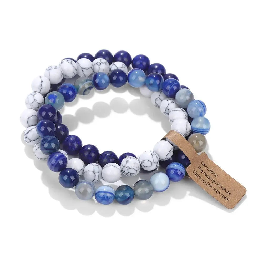 Natural Stone Crystal Beads Bracelet Amethyst Multi Layered Healing