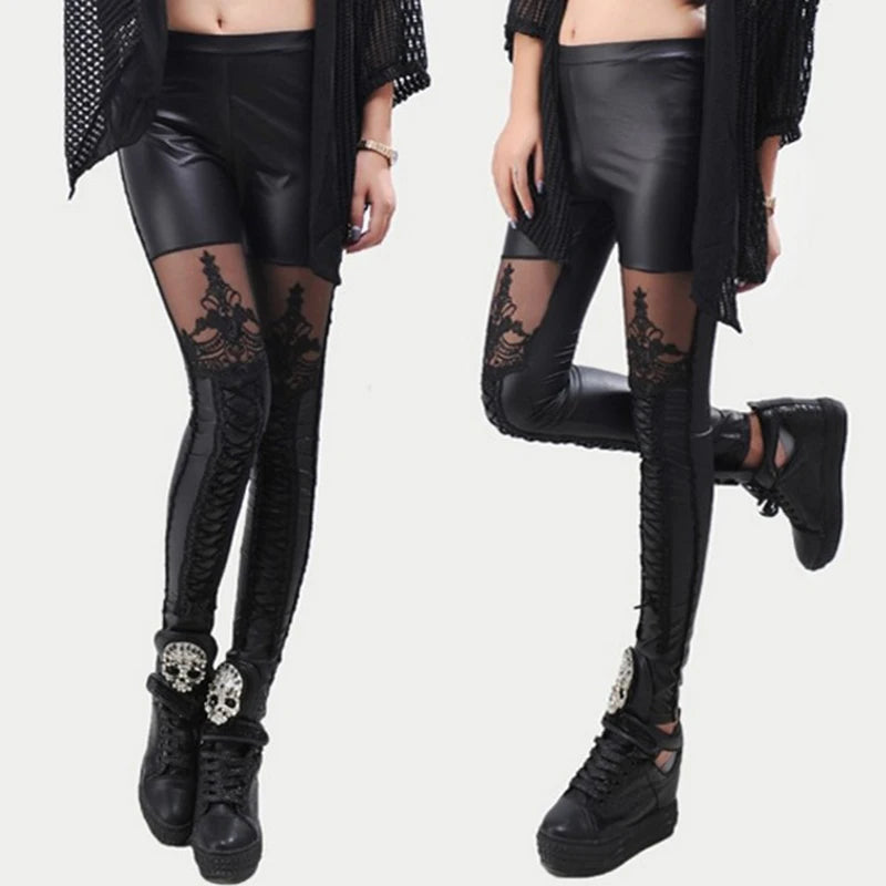 Stylish Sexy Women Faux Leather Gothic Punk Leggings Pants
