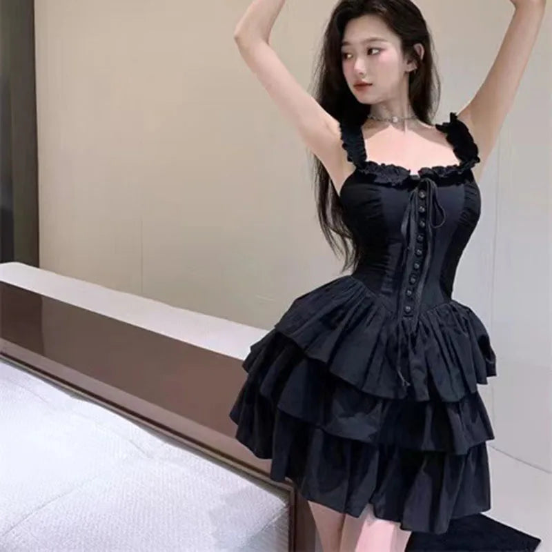 Gothic Black Sexy Corset Style Party Ruffles Dresses