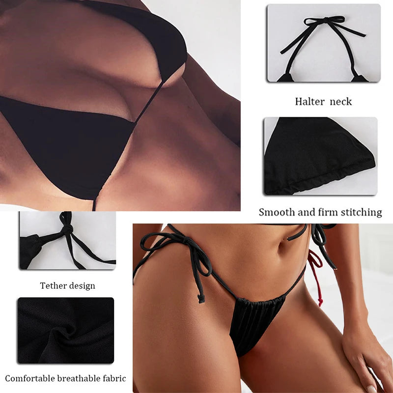 Sexy Gothic Skull Day of the Dead Print Black Triangle Bikini Swimwear Swimsuit