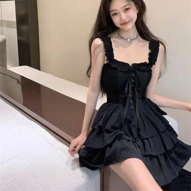 Gothic Black Sexy Corset Style Party Ruffles Dresses