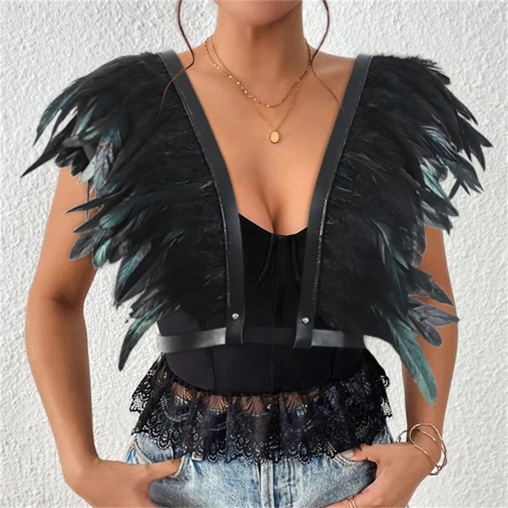 Gothic Halloween Feather Shawl Shrugs Bolero Carnival Costume