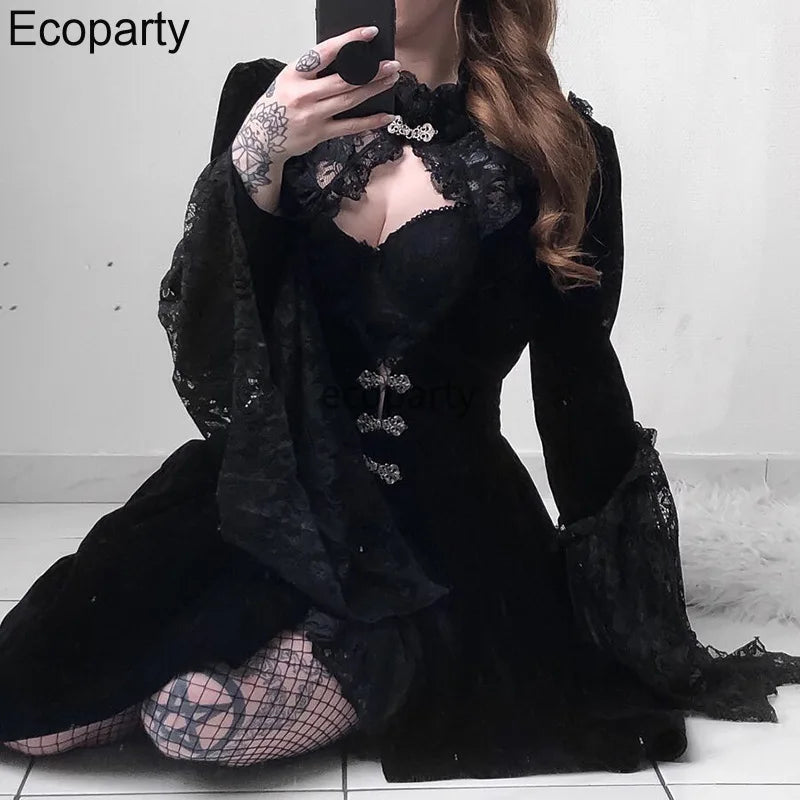 Black Gothic Velvet Lace Victorian Dress Coat