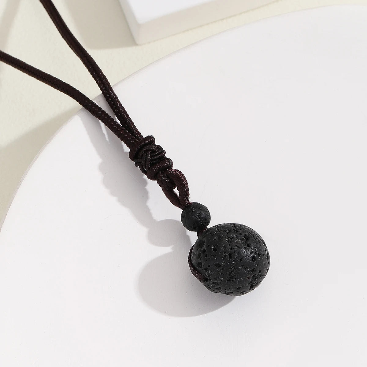 16 Mm Black Obsidian Tiger Eyes Amethyst Stone Necklaces with Adjustable Braided Rope Cords Natural Crystal Pendant