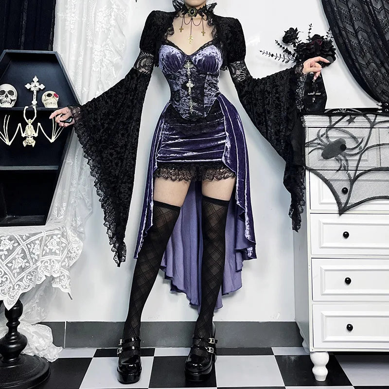 Purple Victorian Goth Velvet Long Lace Gothic Dress