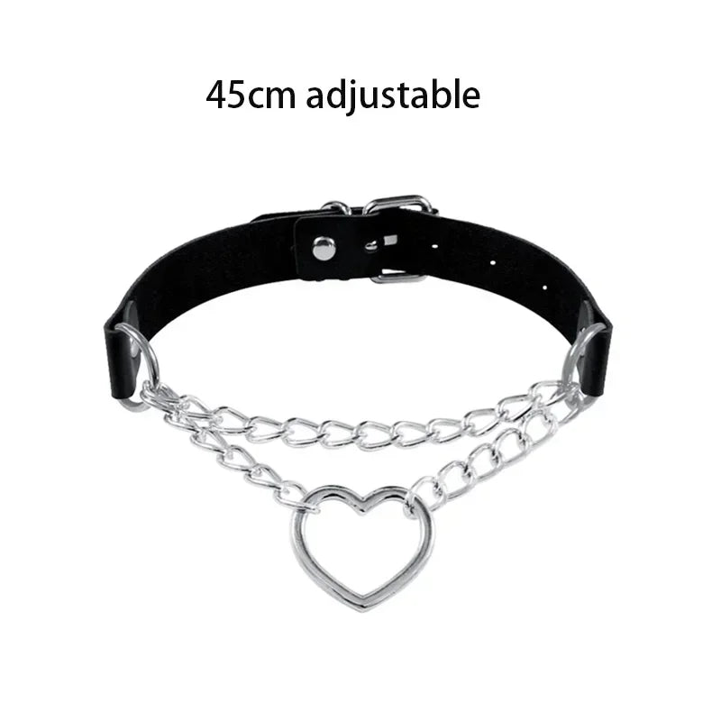 Bondage Sexy Heart Lock Key Rivets Black Goth Punk Chokers Gothic Collar