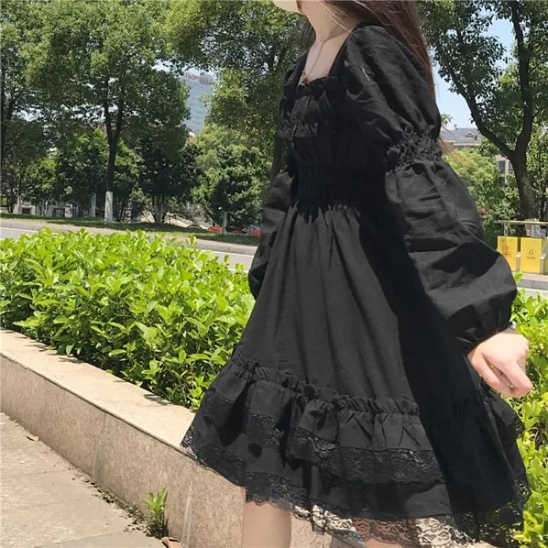 Gothic Black Lace Ruffle Dress