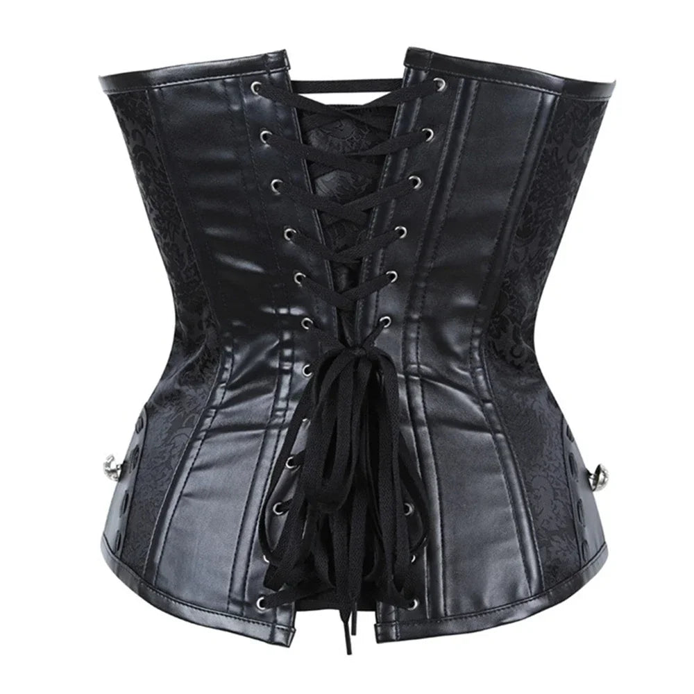 Gothic Women Corset Sexy Bustiers Steampunk Faux Leather Corsets Lacing Up Black Red Goth Costume With Zipper