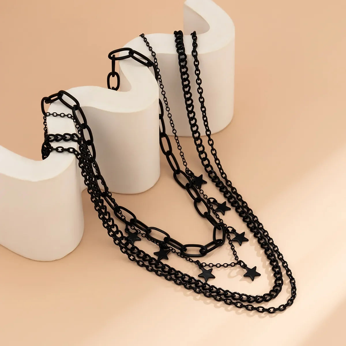 4Pcs/Set Goth Black Star Tassel Pendant Choker Necklace Adjustable Metal Chain