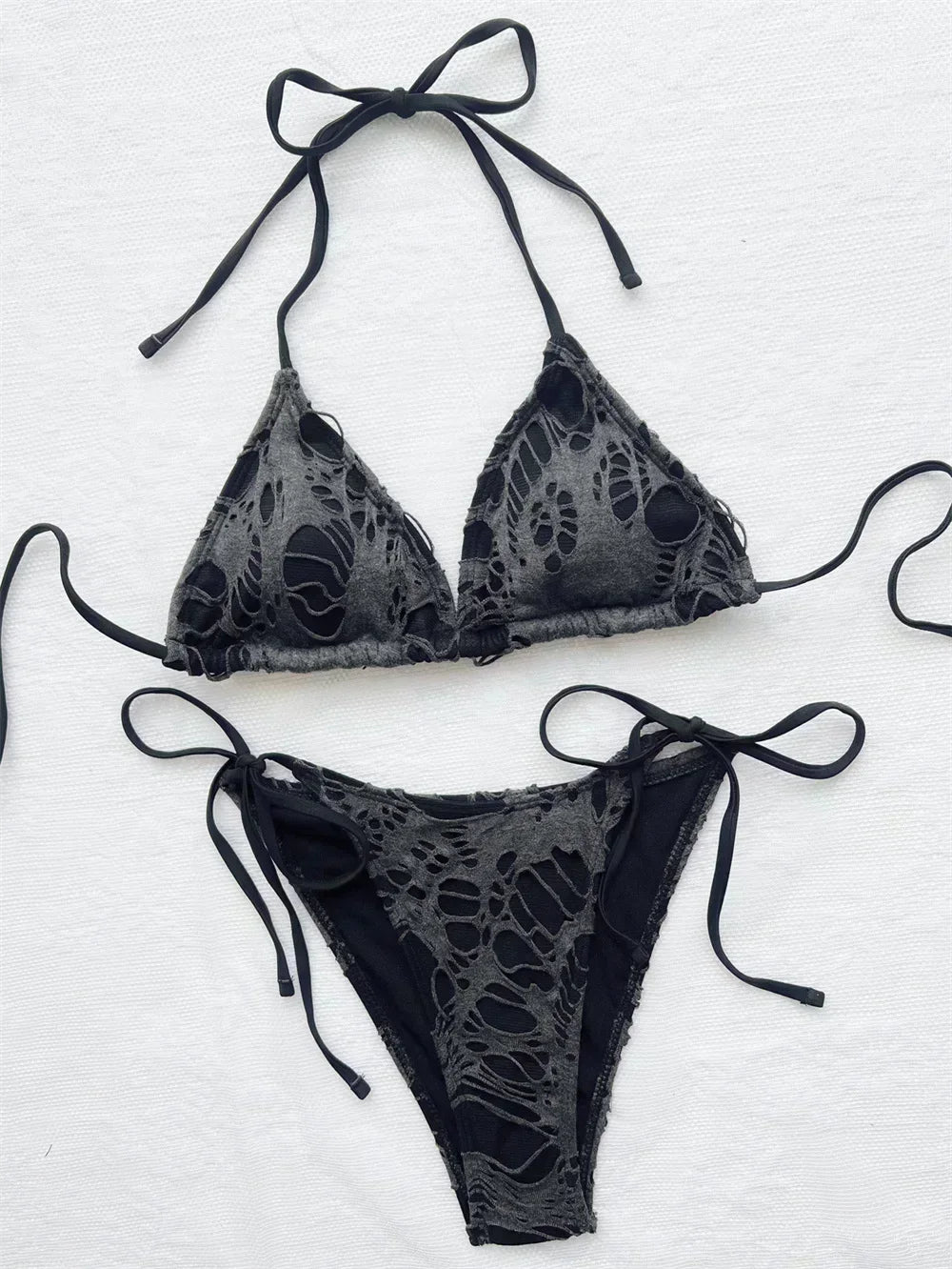 Sexy Gothic Grunge Two Piece Halter Bikini Swimwear