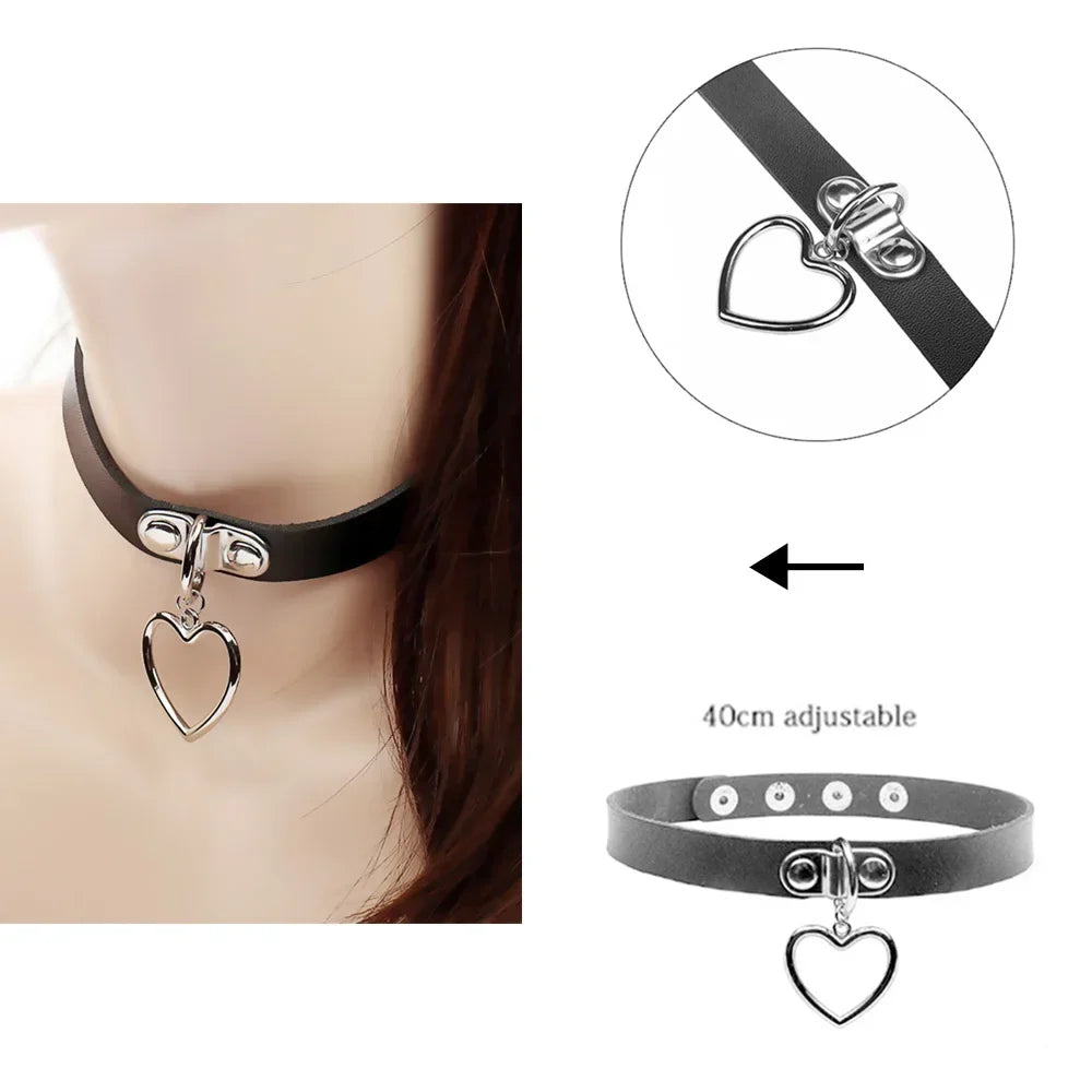 Bondage Sexy Heart Lock Key Rivets Black Goth Punk Chokers Gothic Collar