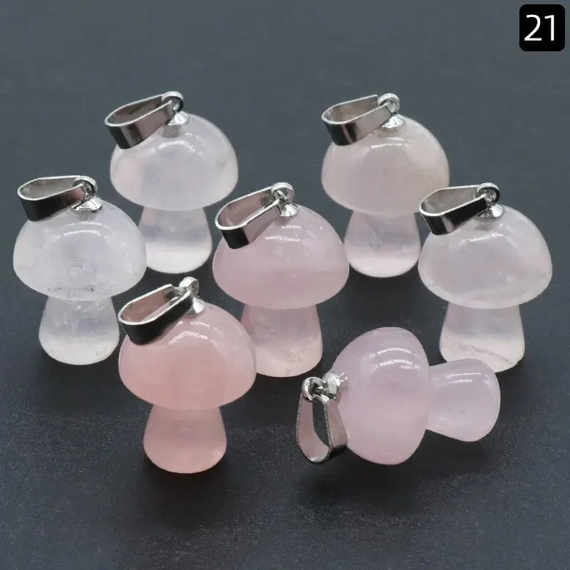 7pcs/Set 15x20mm Natural Stone Mushroom Shape Pendant Agate Quartz Opal Charms for Jewelry Making DIY Necklace Bracelet Earrings