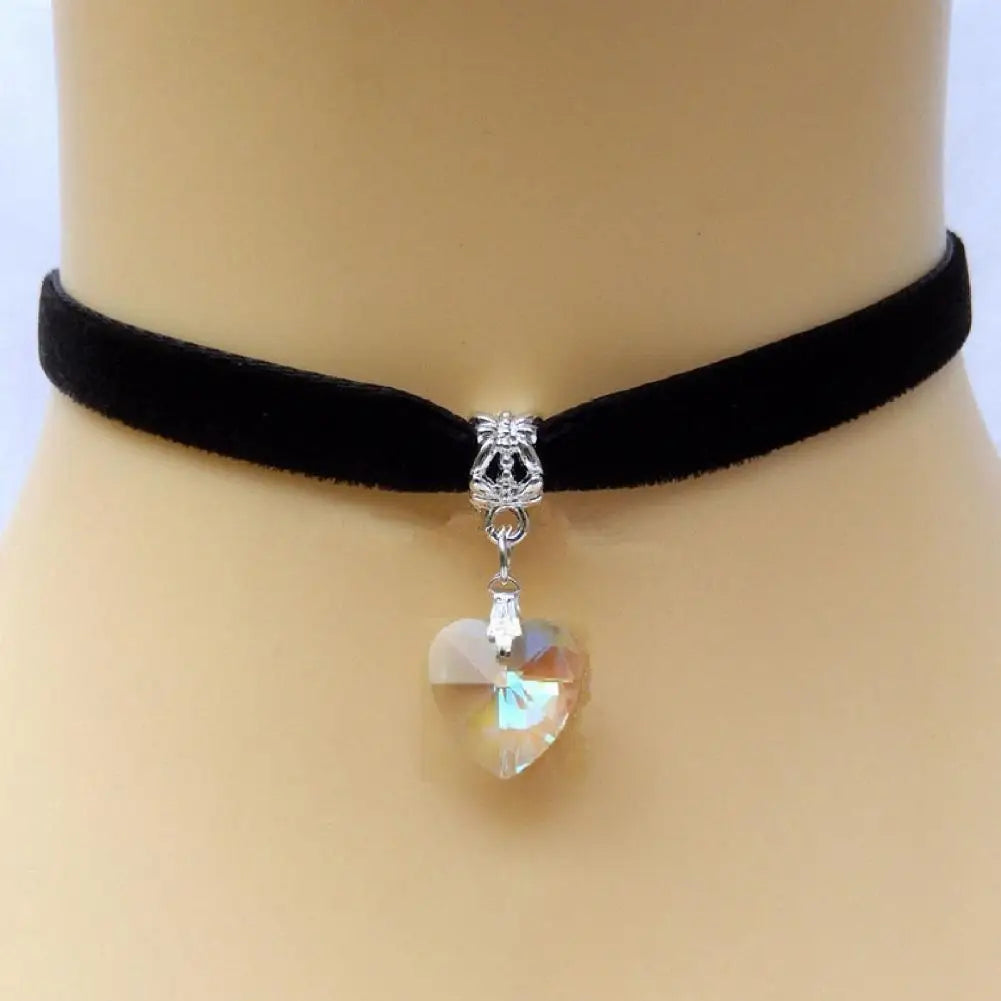 Velvet Heart Pendant Choker Necklace Adjustable Vintage Gothic Style