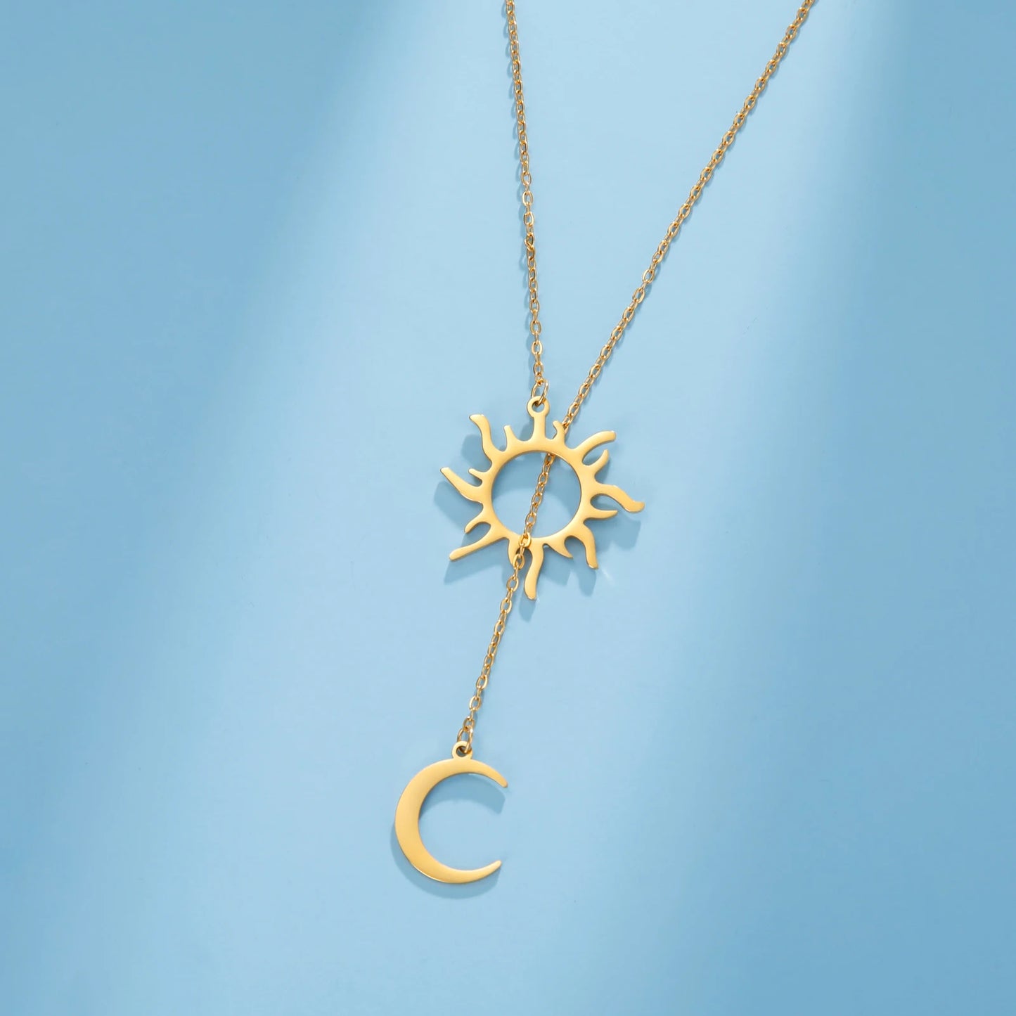 Sun Moon Pendant Chain Necklace Stainless Steel Bohemian Choker Necklace Pagan