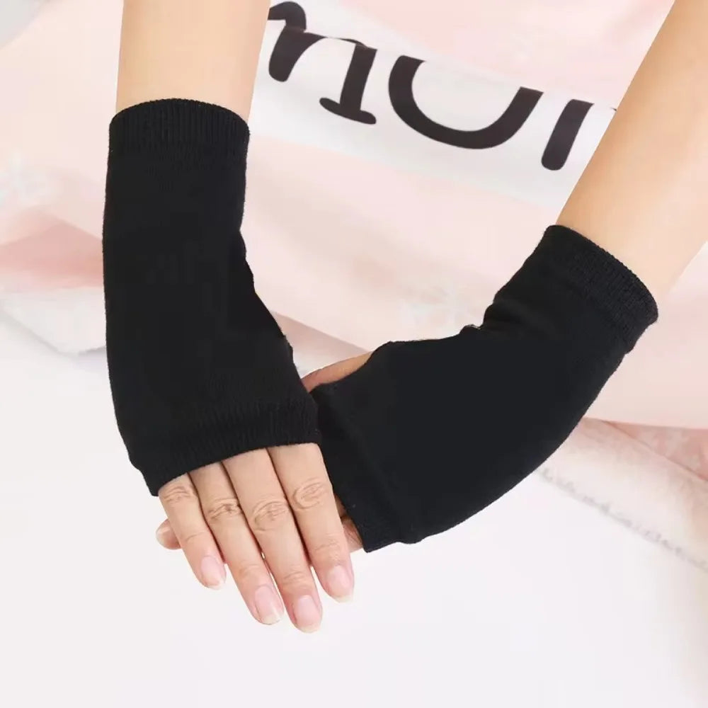 Unisex Black Short Fingerless Gloves Cuffs Mittens