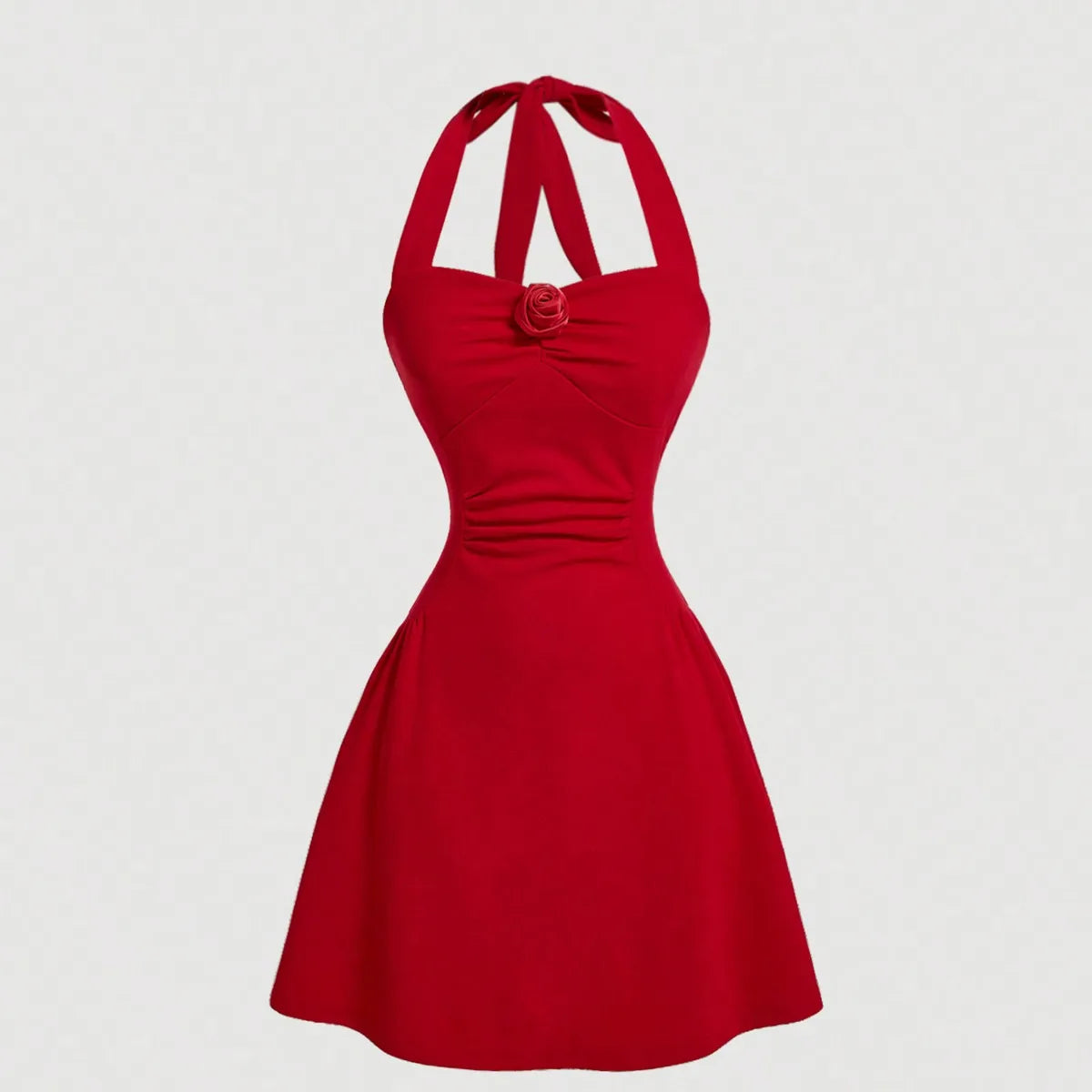 Sexy Red Halter Neck Rose Summer Party Dress