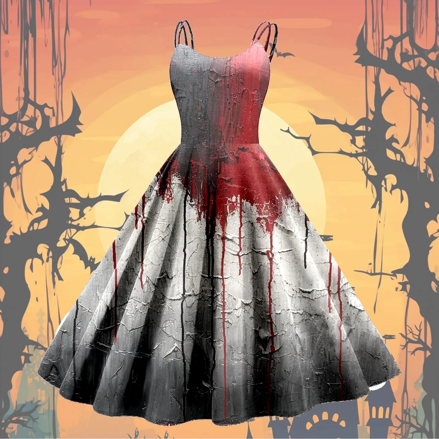 Gothic Bat Print 1950s Rockabilly Vintage Swing Dress
