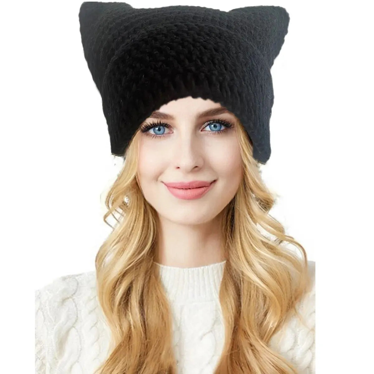 Fashion Crochet Cat Ear Beanie Knitted Emo Y2K Slouch Hat