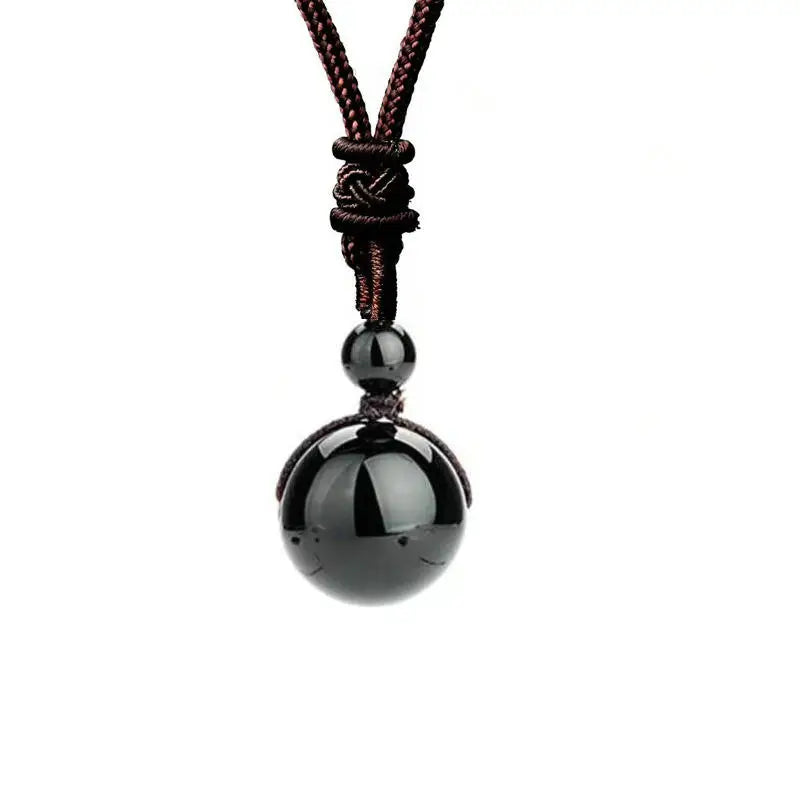 16 Mm Black Obsidian Tiger Eyes Amethyst Stone Necklaces with Adjustable Braided Rope Cords Natural Crystal Pendant