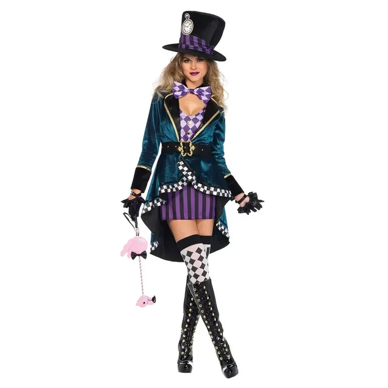 Sexy Alice In Wonderland Mad Hatter Cosplay Fancy Dress Costume