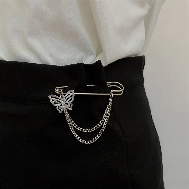 Dark Tassel Pendant Metal Butterfly Chain Brooch Chain Metal Beads Safety Pin