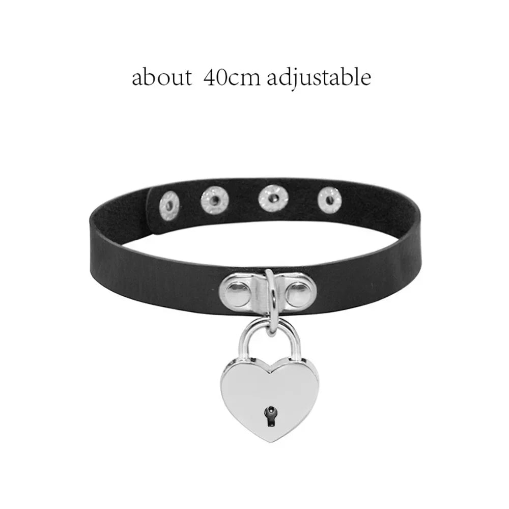 Bondage Sexy Heart Lock Key Rivets Black Goth Punk Chokers Gothic Collar