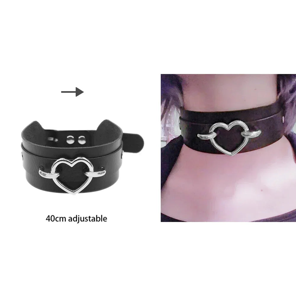 Bondage Sexy Heart Lock Key Rivets Black Goth Punk Chokers Gothic Collar