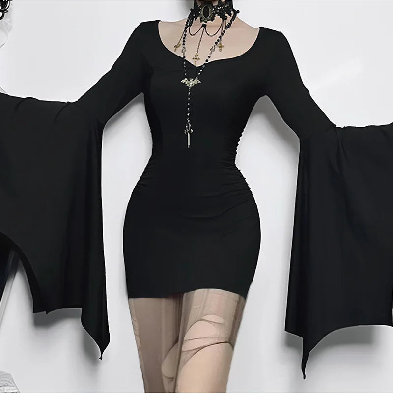 Sexy Gothic Black Bat Costume Mini Dress