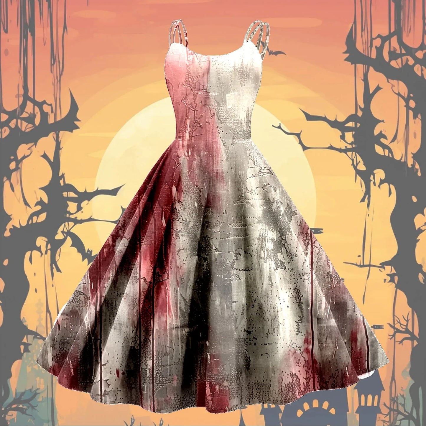 Gothic Bat Print 1950s Rockabilly Vintage Swing Dress
