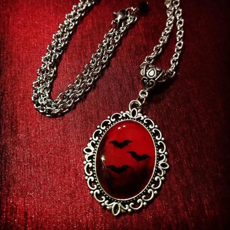 Oval Gothic Victorian Vampire Cameo Picture Pendant Halloween Necklace