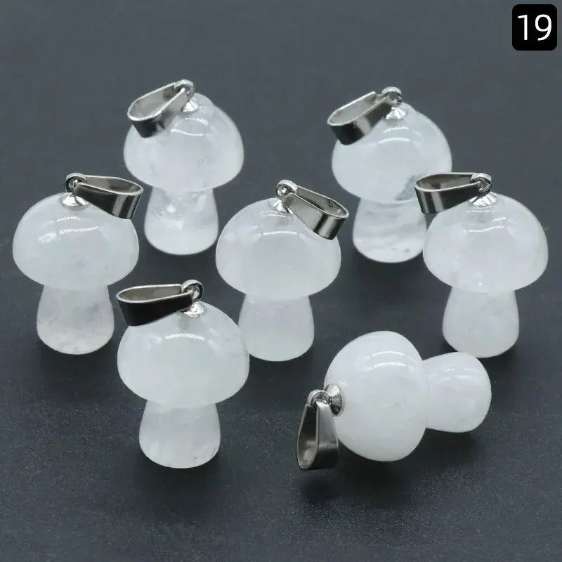 7pcs/Set 15x20mm Natural Stone Mushroom Shape Pendant Agate Quartz Opal Charms for Jewelry Making DIY Necklace Bracelet Earrings