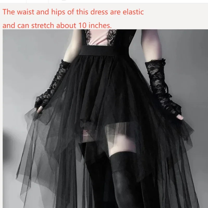 Gothic Long Black Net Tulle Tutu Ballerina Skirt Costume