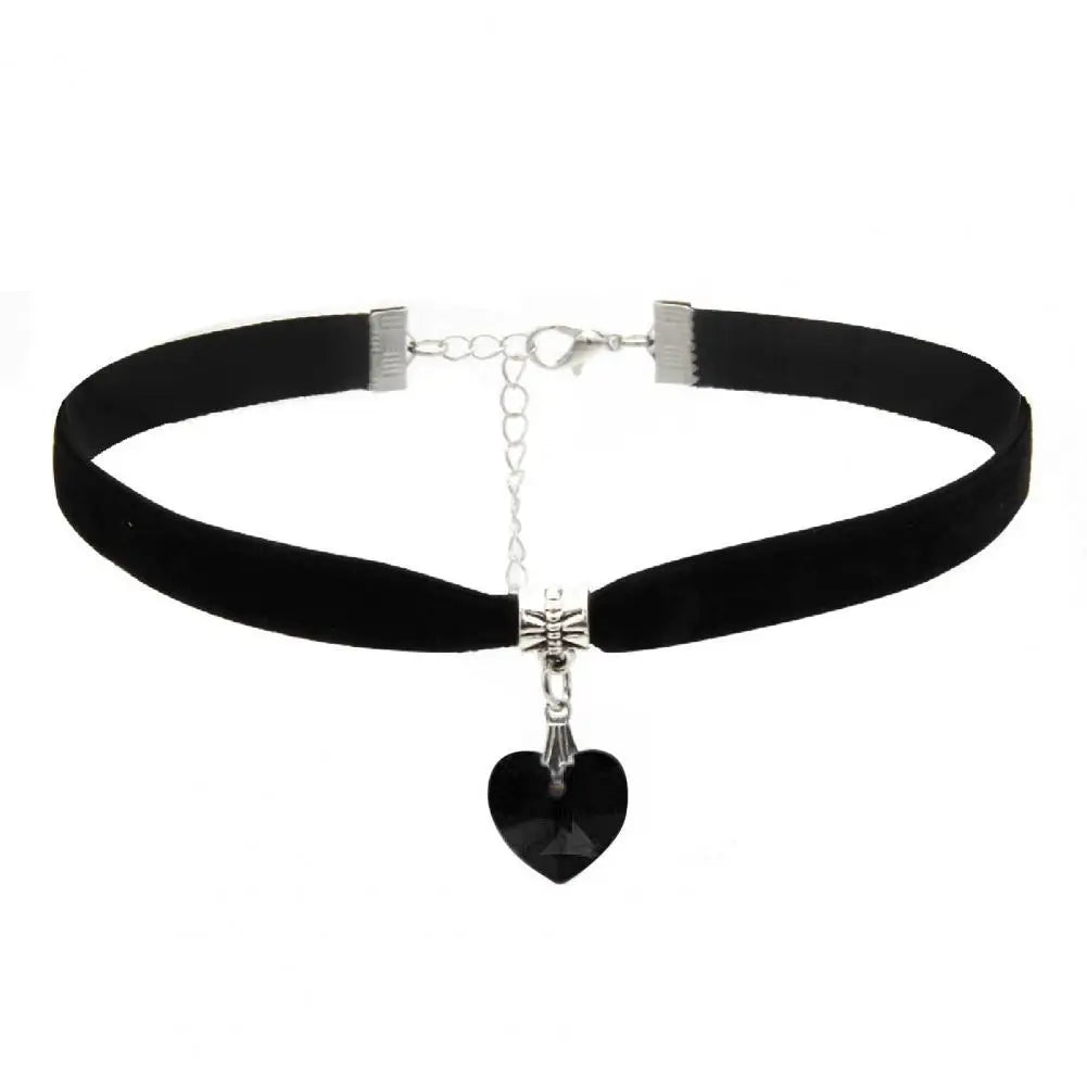 Velvet Heart Pendant Choker Necklace Adjustable Vintage Gothic Style