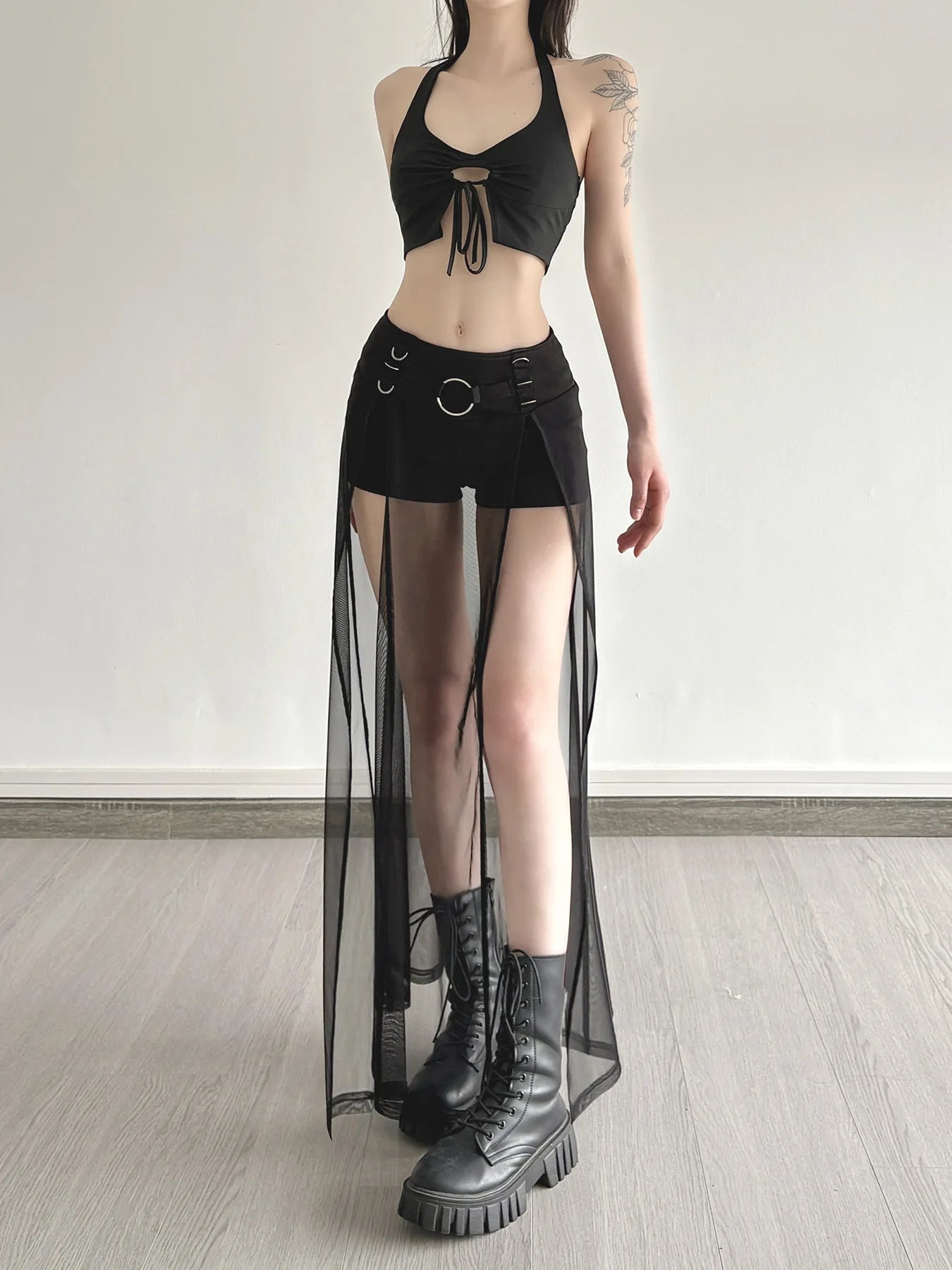 Alternative Gothic Shorts Hot Pants Sheer Skirt Y2K Clubwear