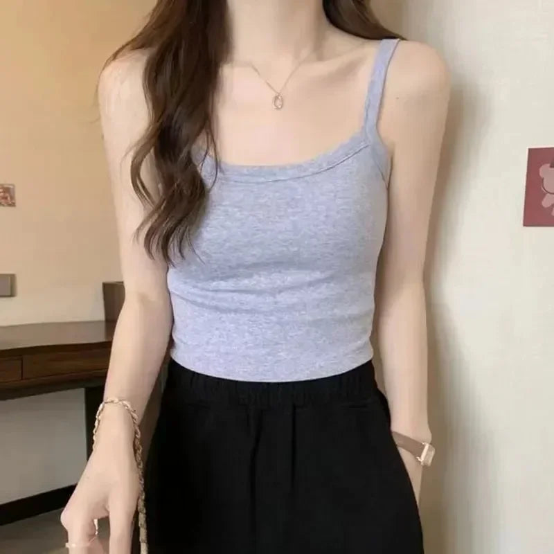 Black Grey White Crop Top Basic Vest Top TShirt Padded Bra