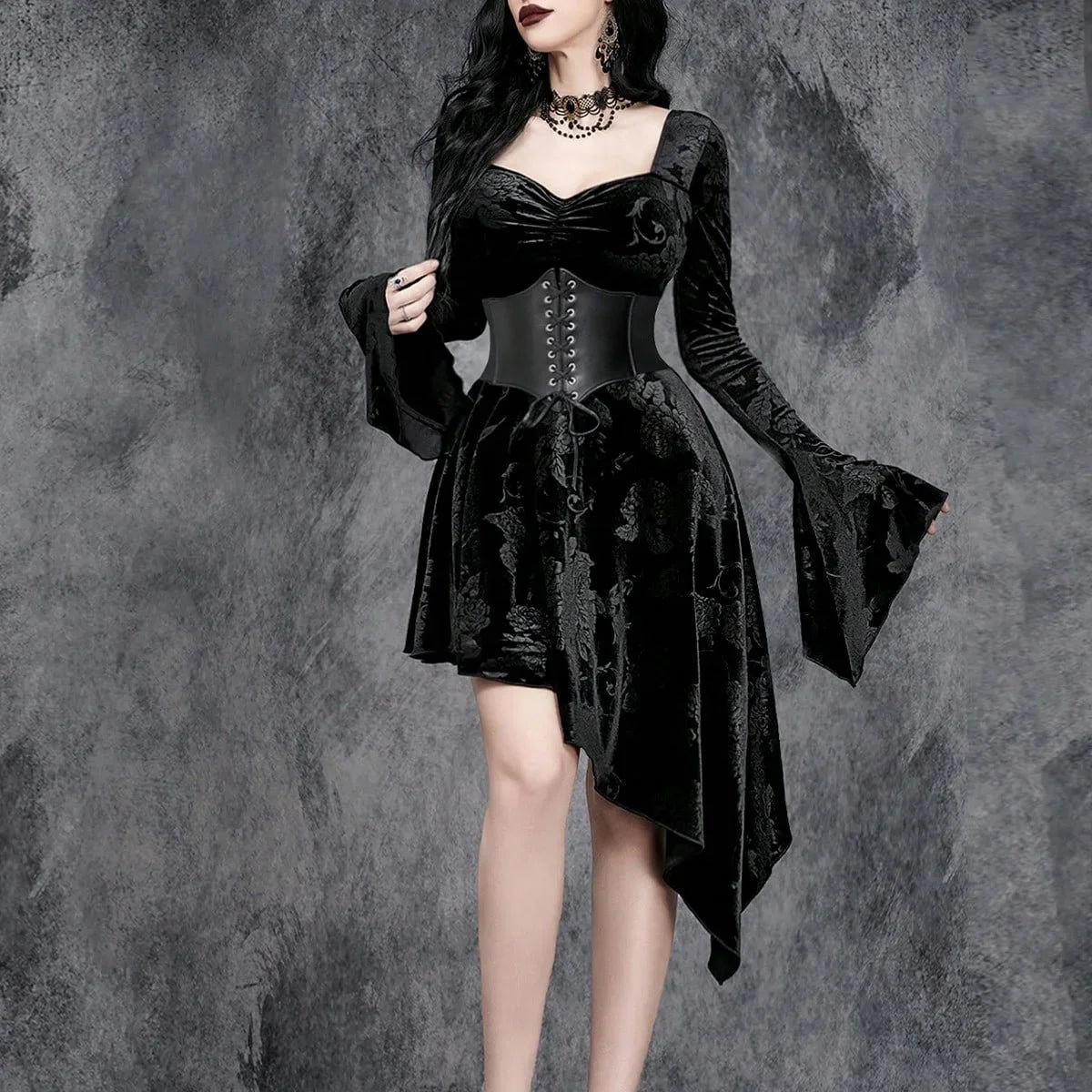 Gothic Black Velvet Occasion Dress Halloween Gown