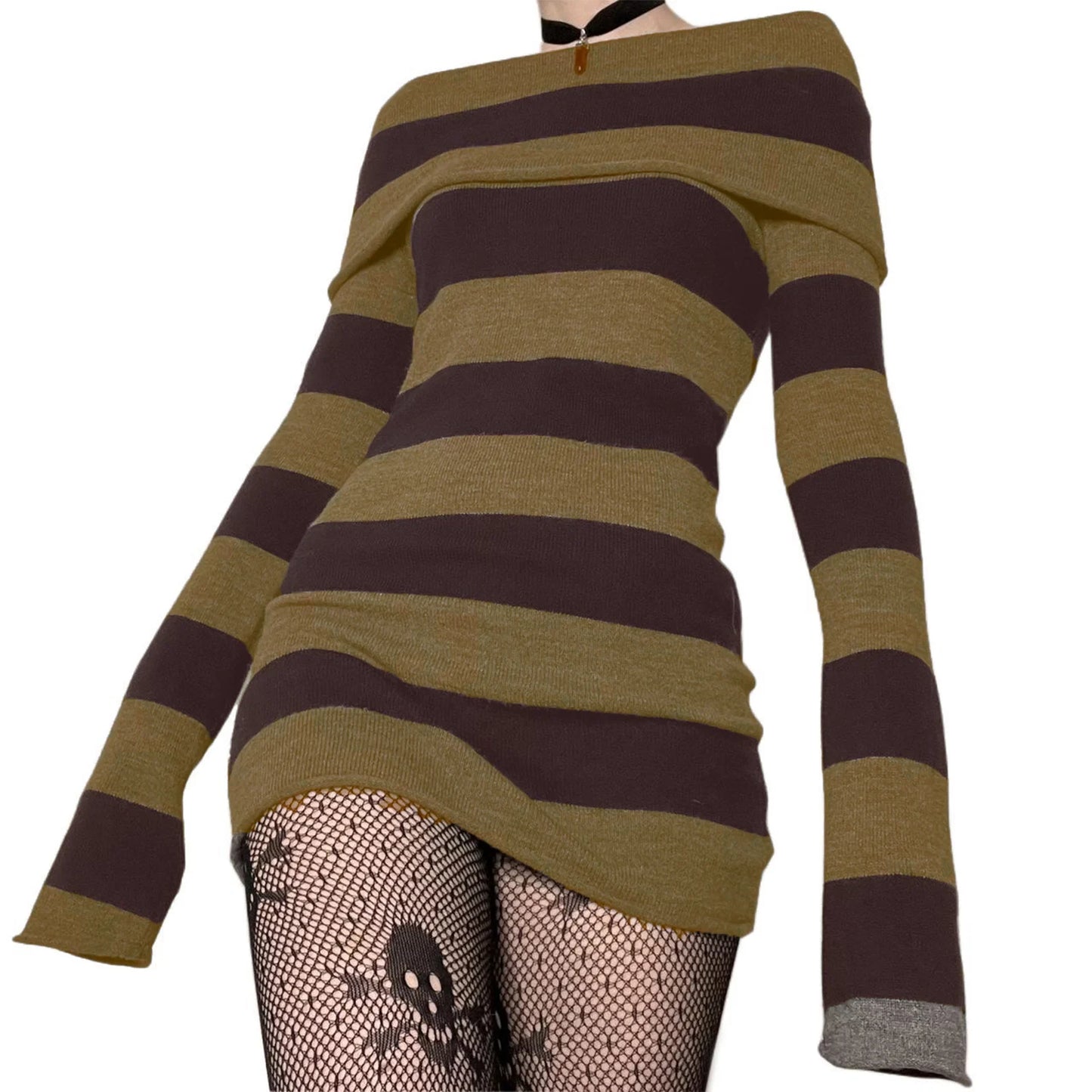 Striped Off Shoulder Jumper Dress