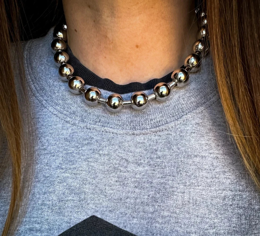 Grunge Y2K Statement Oversized 10mm Ball Chain Choker Necklace Silver Plated Gothic Chunky Jewelry