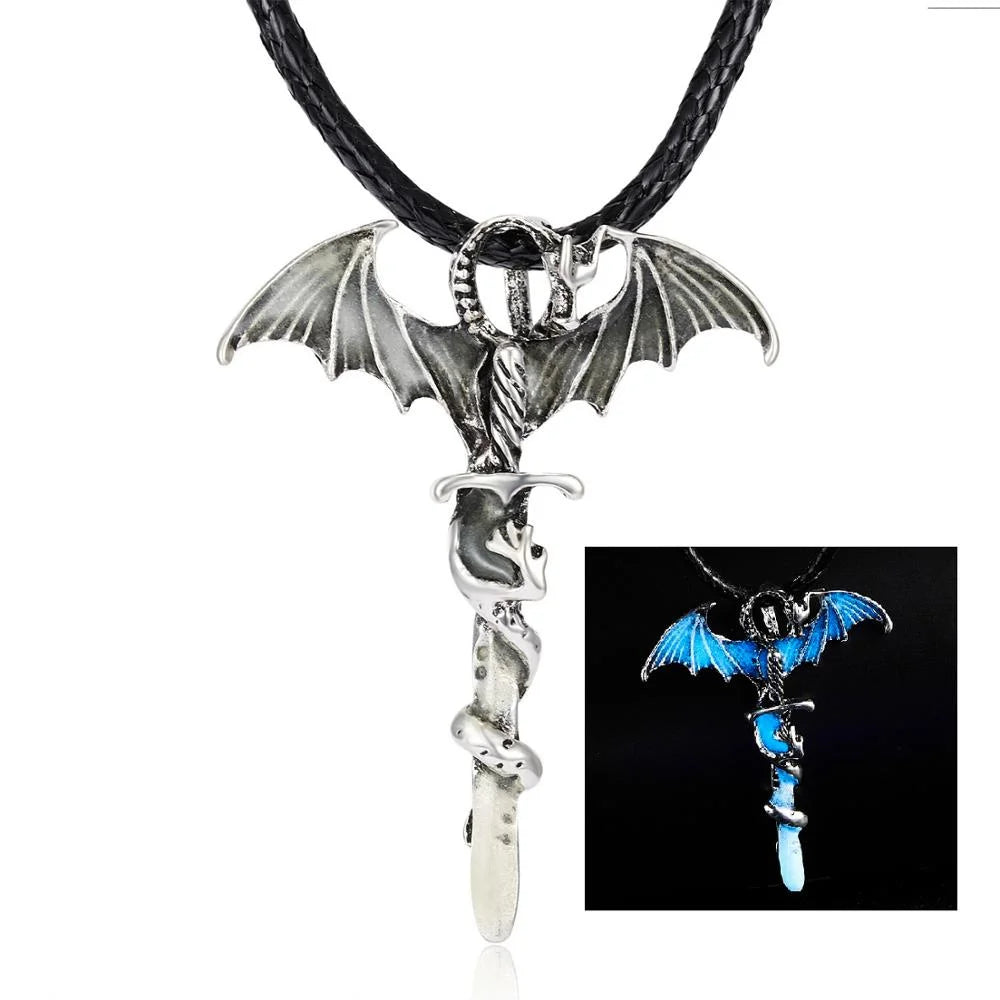 Magic Glowing Luminous Gothic Dragon Pendants Necklaces Mens Jewelry Glow In The Dark Necklace
