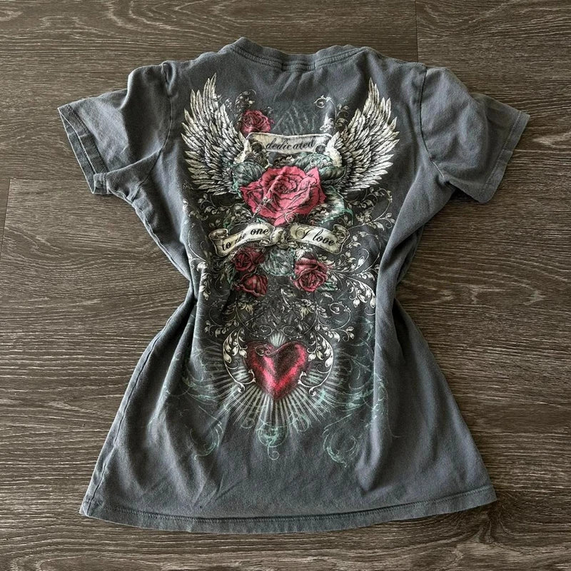 Gothic Roses Wings Vintage 90s TShirt