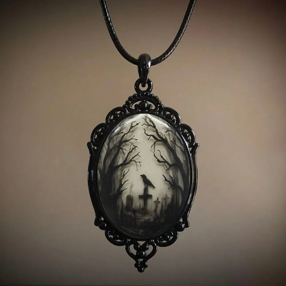Oval Gothic Victorian Cameo Picture Pendant Necklace