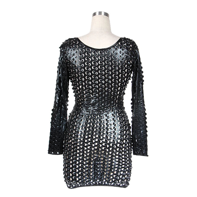 Sexy Gothic Vinyl Leather Long Sleeve Bodycon Dress Fetish Clubwear