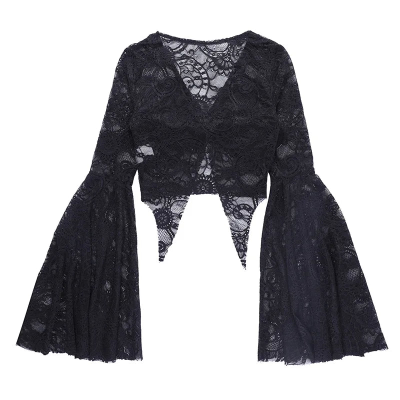 Sexy Black Gothic Lace Clubwear Y2K Top
