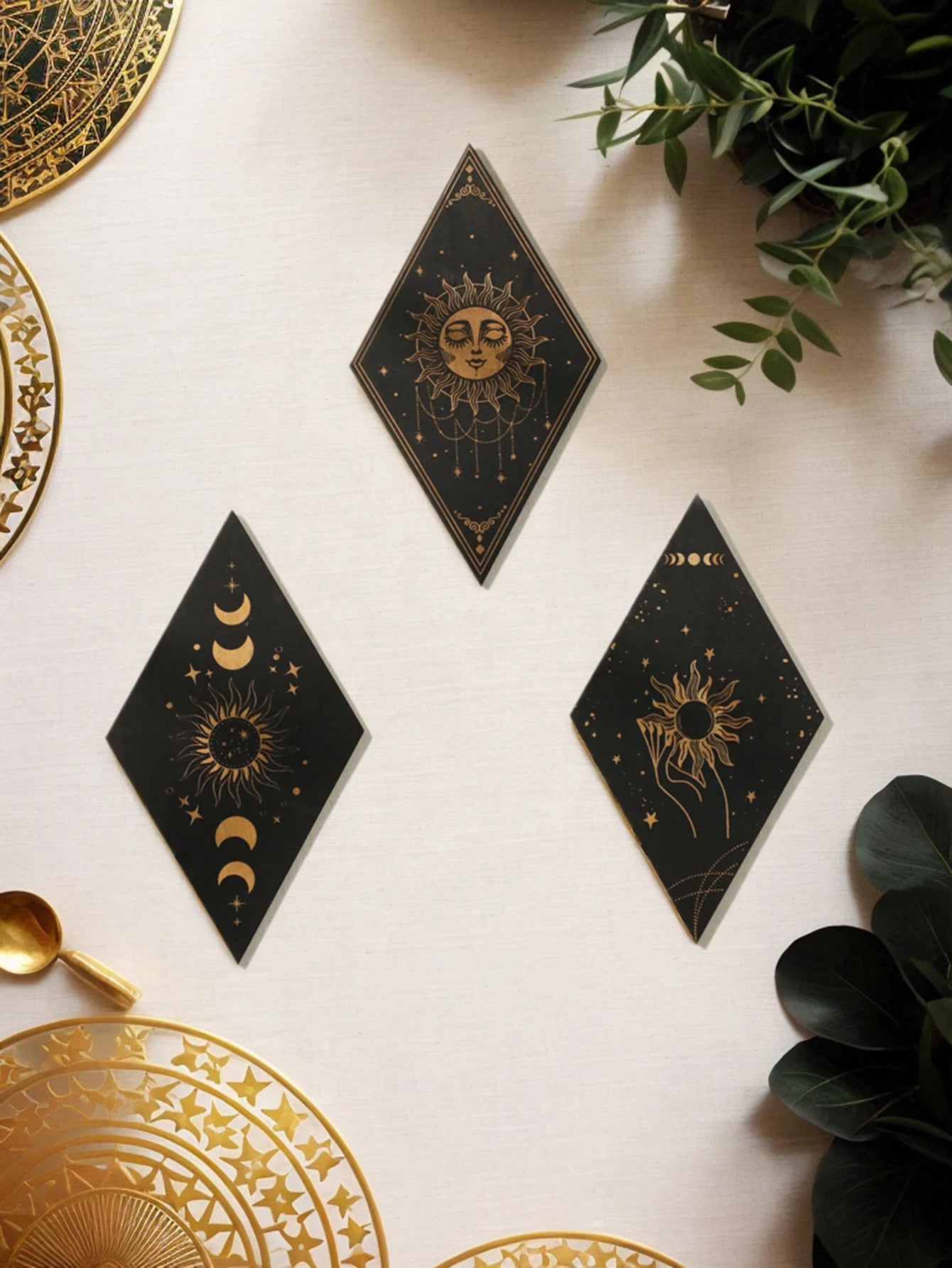 Wall Pediments Gothic Moon Stars Sun Phases Hanging Picture Home Decor